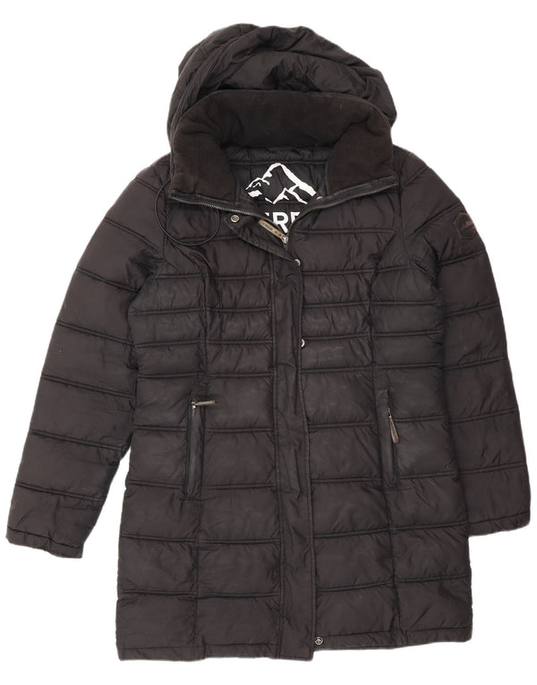 Superdry γυναικείο παλτό με κουκούλα με επένδυση UK 12 μεσαίο μαύρο πολυεστέρα