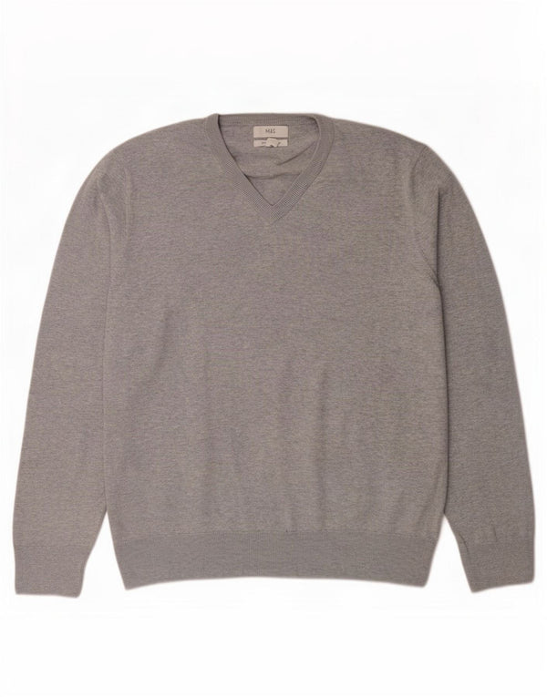 Marks & Spencer Womens V-Neck Jumper Sweater UK 18 XL Grey Flecked Cotton