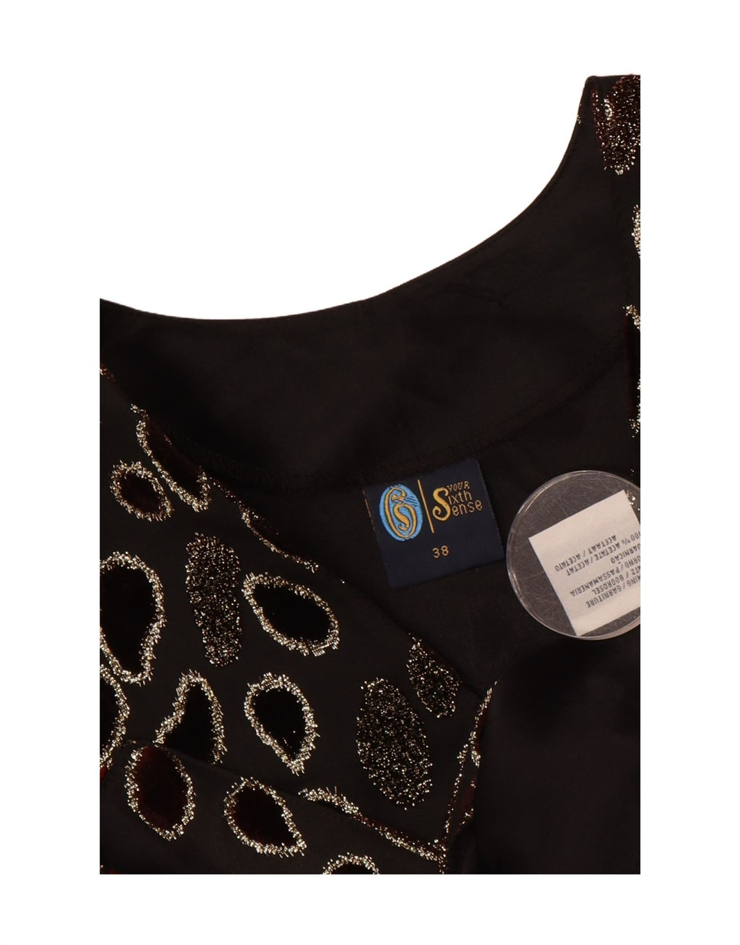 YOUR SIXTH SENSE Womens Waistcoat EU 38 Medium Black Geometric Acetate Vintage Your Sixth Sense and Second-Hand Your Sixth Sense from Messina Hembry 