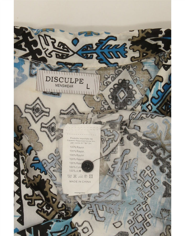 Vintage Ανδρικό κοντομάνικο πουκάμισο μεγάλο μπλε Ikat Rayon