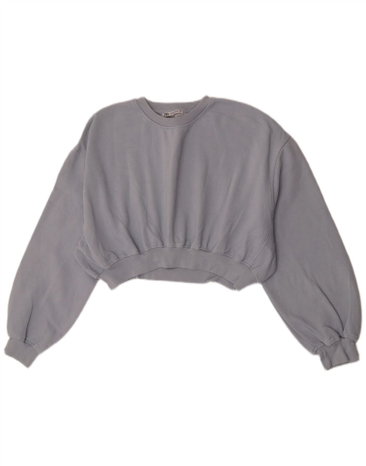 Zara Γυναικεία φούτερ Crop Jumper UK 14 Medium Grey Cotton