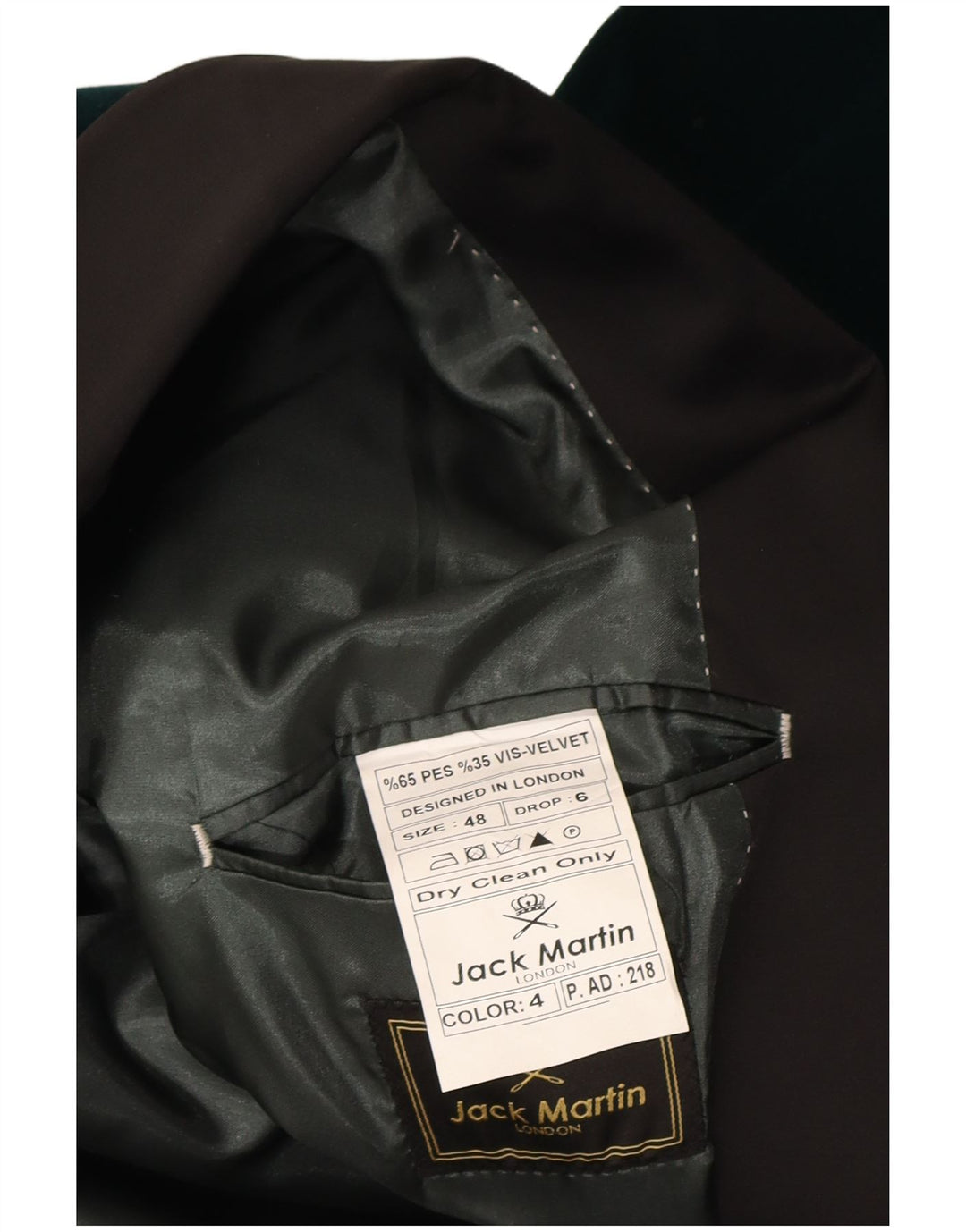 Jack Martin Ανδρικό βελούδινο σακάκι 1 κουμπιού IT 48 Medium Green Polyester