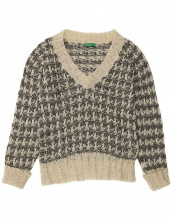Benetton γυναικείο πουλόβερ με λαιμόκοψη UK 14 Medium Grey Houndstooth