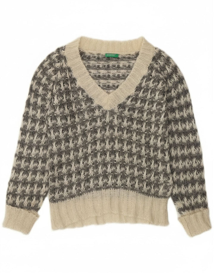 Benetton γυναικείο πουλόβερ με λαιμόκοψη UK 14 Medium Grey Houndstooth