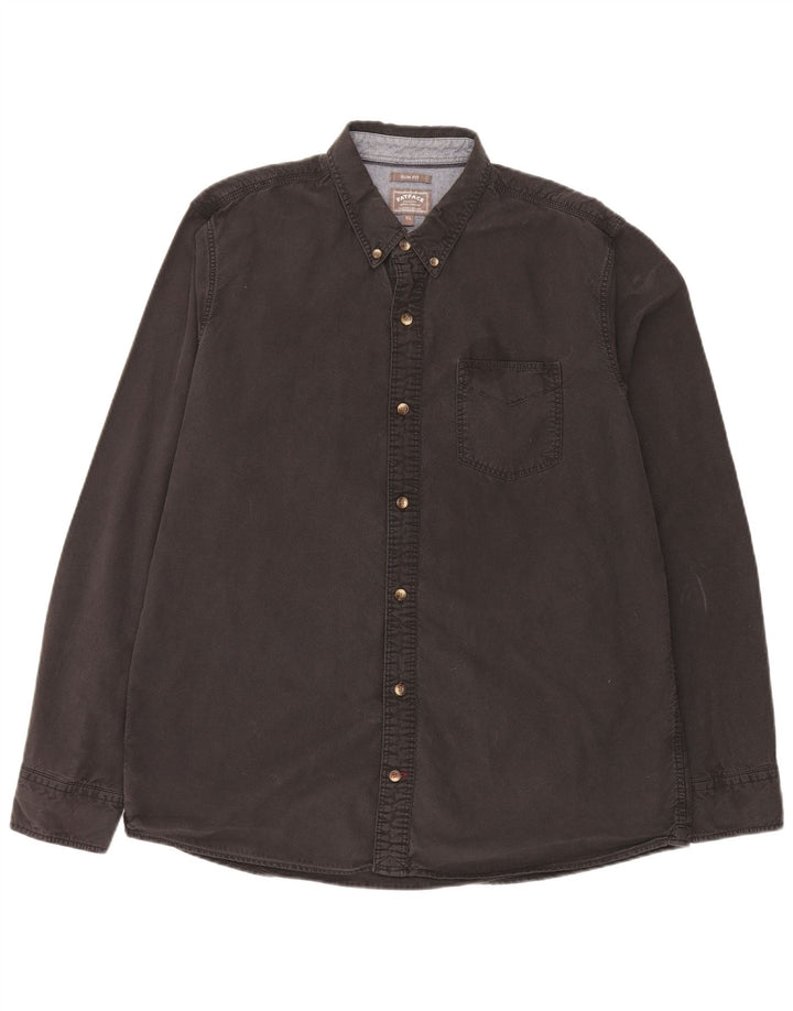 Πουκάμισο Fat Face Ανδρικό Slim Fit XL Μαύρο βαμβακερό