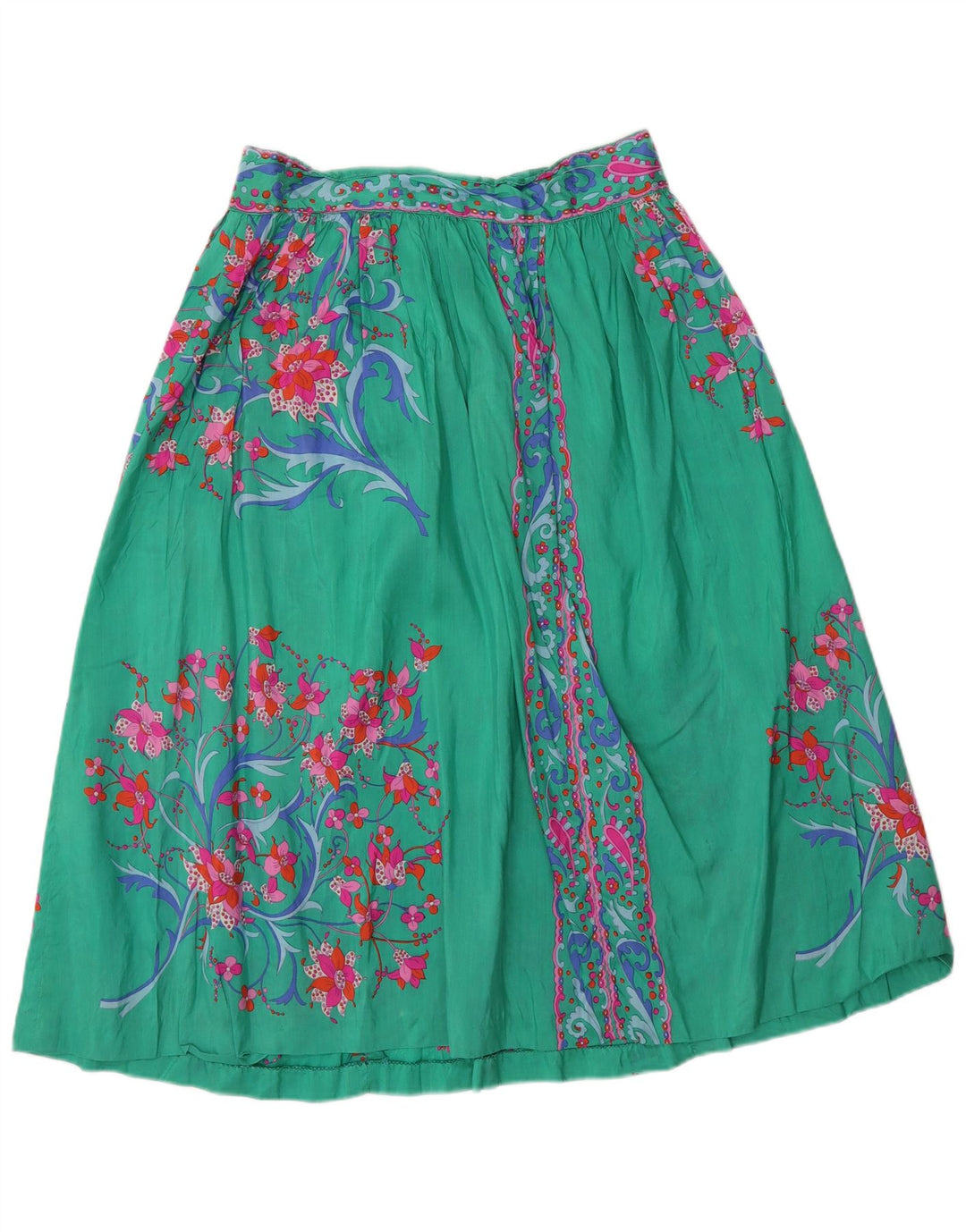 Vintage Γυναικεία Flared Φούστα W28 Μεσαία Πράσινη Floral