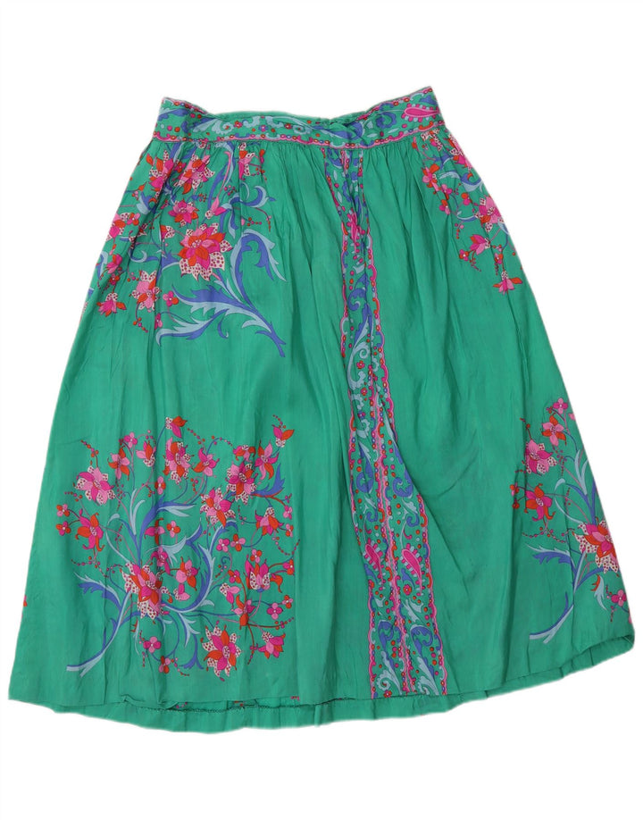 Vintage Γυναικεία Flared Φούστα W28 Μεσαία Πράσινη Floral