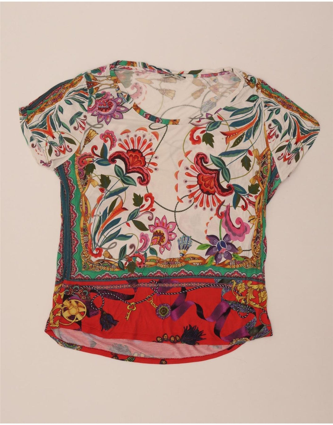 Γυναικείο γραφικό μπλουζάκι DESIGUAL Top UK 20 2XL Πολύχρωμο Floral Viscose