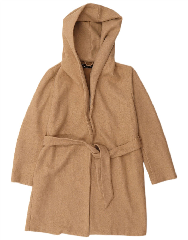 Zara Γυναικείο Πανωφόρι με κουκούλα UK 10 Small Beige Polyester