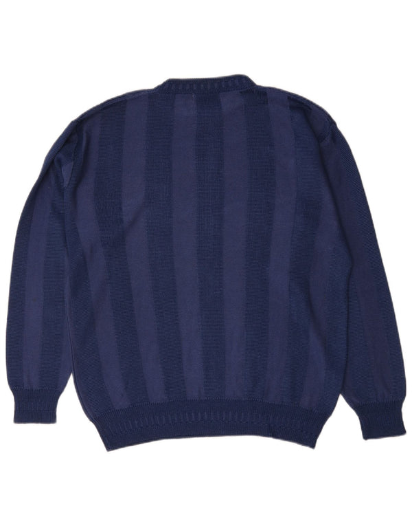 NANI BON Ανδρικό πουλόβερ με λαιμόκοψη IT 48 Medium Navy Blue ριγέ ρεγιόν