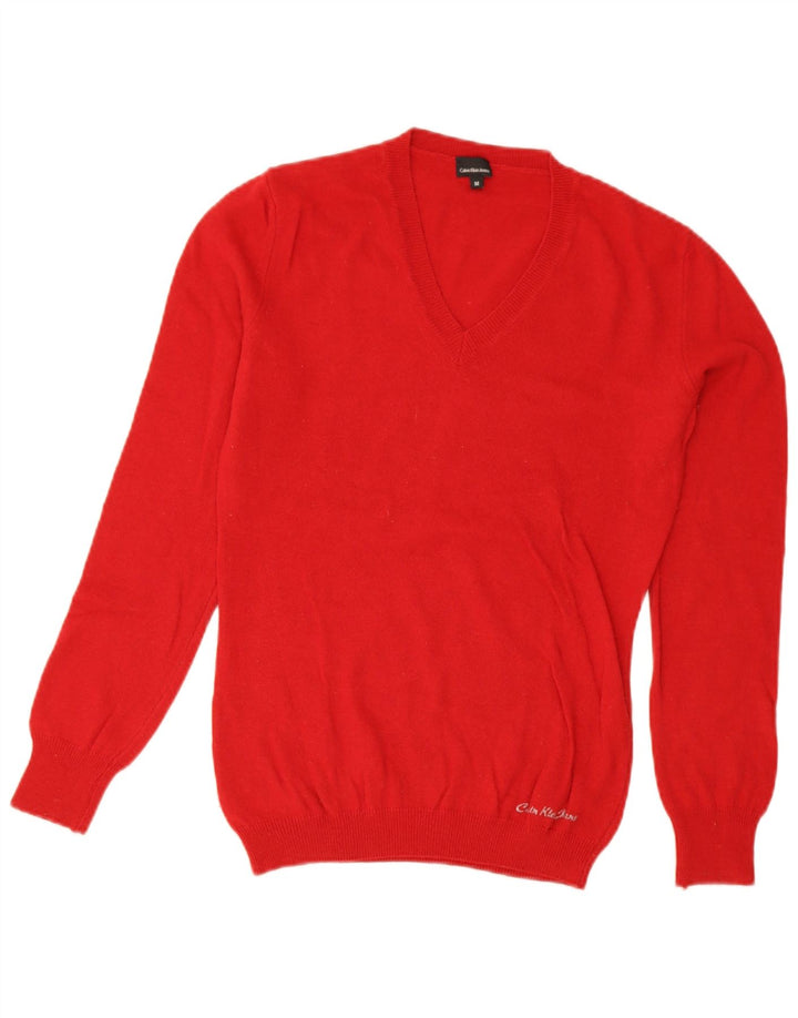 Calvin Klein Jeans Γυναικείο πουλόβερ με λαιμόκοψη UK 12 μεσαίο κόκκινο μαλλί