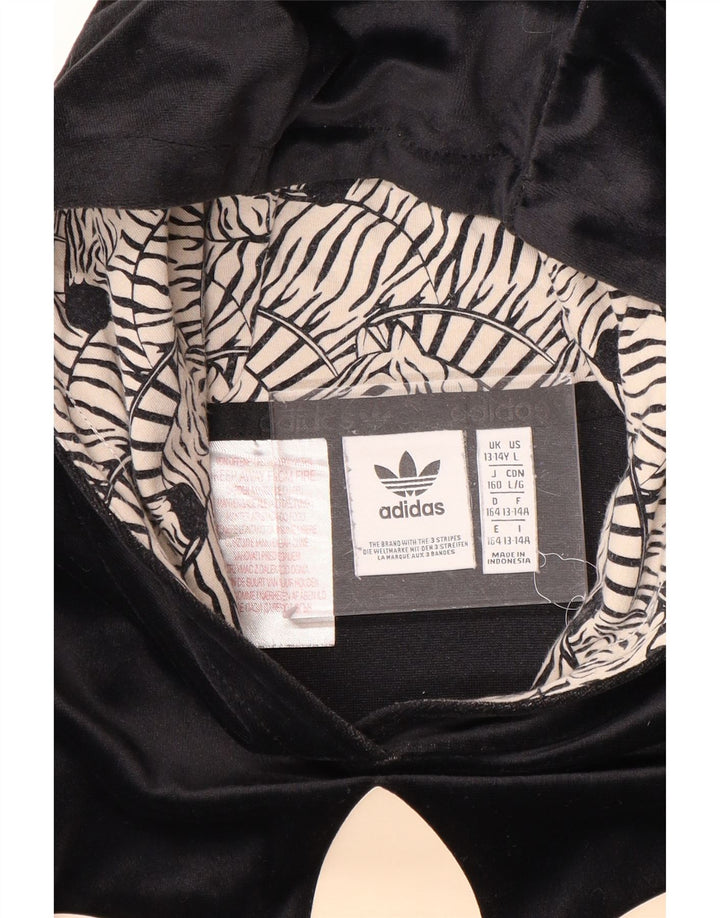 ADIDAS Girls Graphic Velor Hoodie Jumper 13-14 Years Black