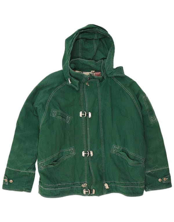 Vintage Mens Hooded Duffle Jacket UK 40 Large Green Cotton