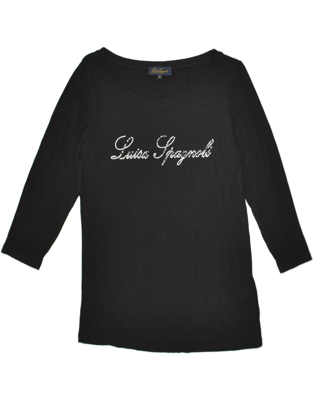 LUISA SPAGNOLI Womens Graphic Top 3/4 Sleeve UK 10 Small Black Cotton | Vintage Luisa Spagnoli | Thrift | Second-Hand Luisa Spagnoli | Used Clothing | Messina Hembry 