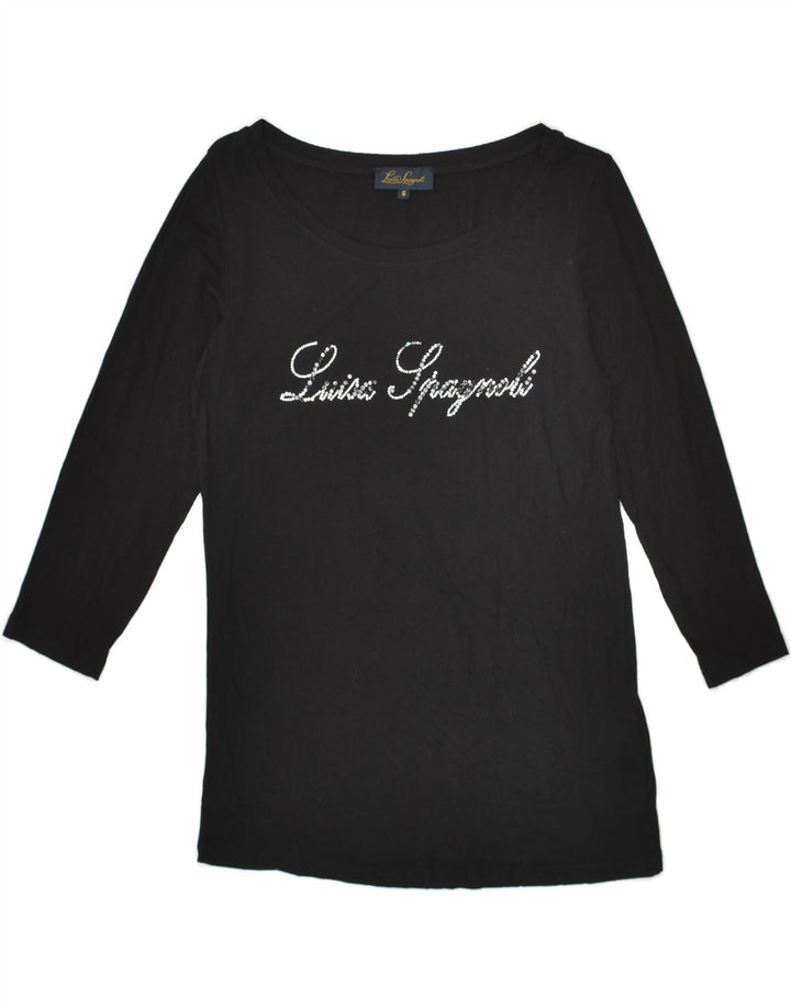 LUISA SPAGNOLI Womens Graphic Top 3/4 Sleeve UK 10 Small Black Cotton | Vintage Luisa Spagnoli | Thrift | Second-Hand Luisa Spagnoli | Used Clothing | Messina Hembry 
