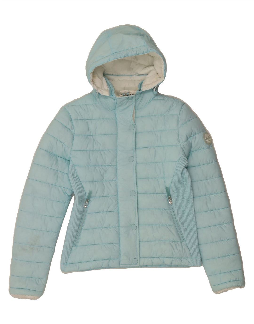 SUPERDRY Womens Hooded Padded Jacket UK 12 Medium Blue Polyester Vintage Superdry and Second-Hand Superdry from Messina Hembry 