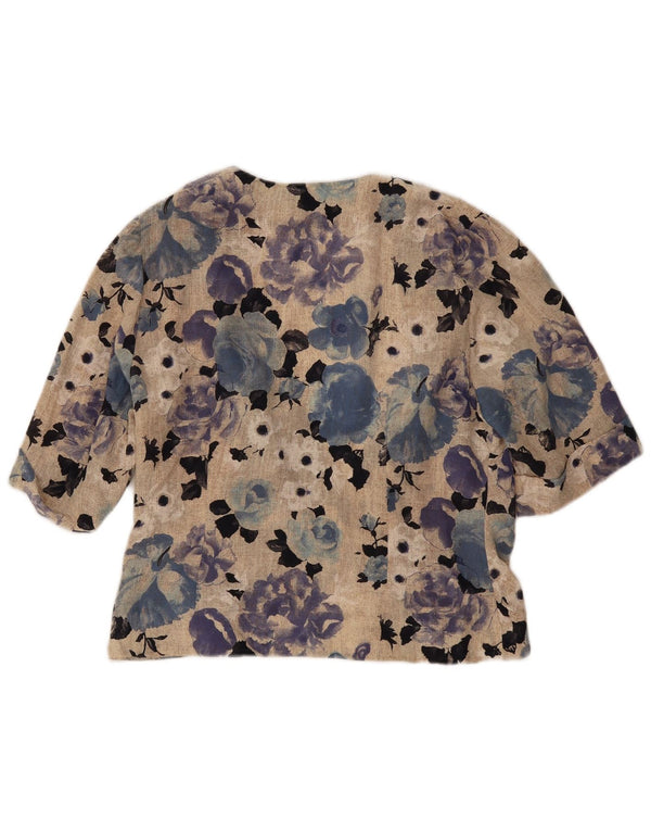 Vintage γυναικεία ζακέτα 1/2 μανίκι IT 48 XL μπεζ λουλουδένιο μετάξι