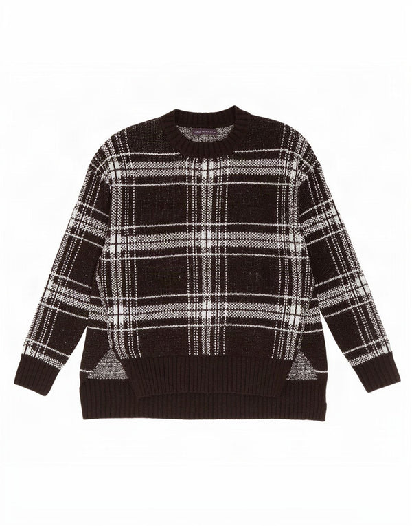 Marks & Spencer Womens Boat Neck Jumper Sweater UK 14 Medium Black Check