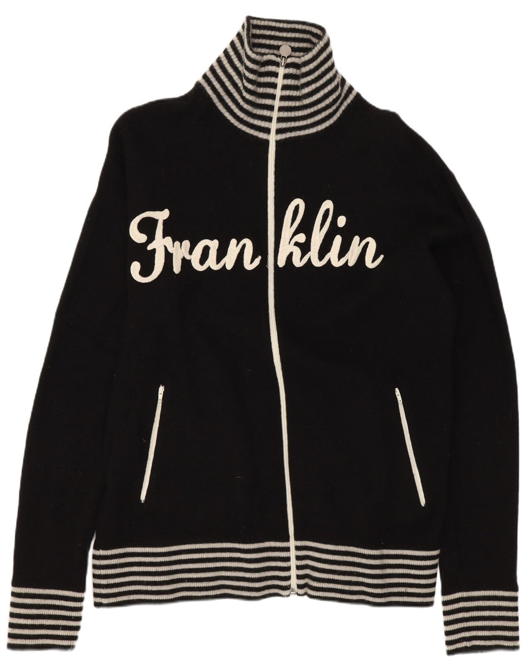 Franklin & Marshall Ανδρικό πουλόβερ γραφικό ζακέτα μεγάλο μαύρο ριγέ μαλλί