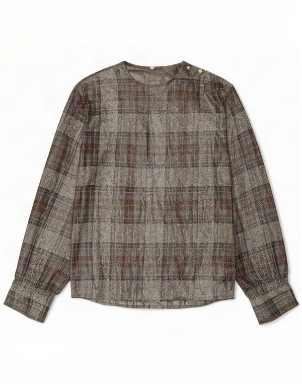 Vintage γυναικεία μακρυμάνικη μπλούζα Top EU 42 Large Grey Plaid Silk