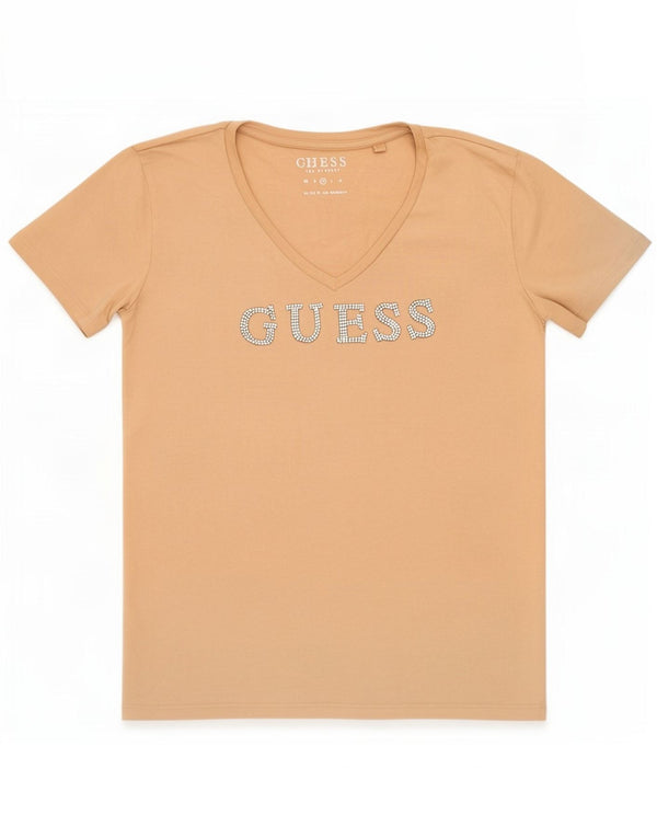 Guess Womens Graphic T-Shirt Top UK 12 Medium Beige Cotton