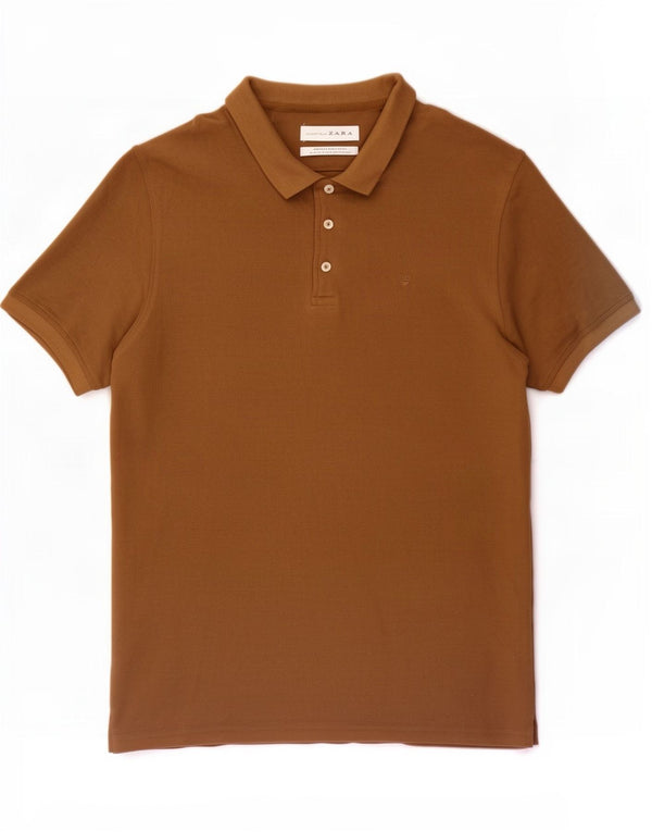 Zara Ανδρικό Πόλο Μπλουζάκι 2XL Καφέ Βαμβακερό