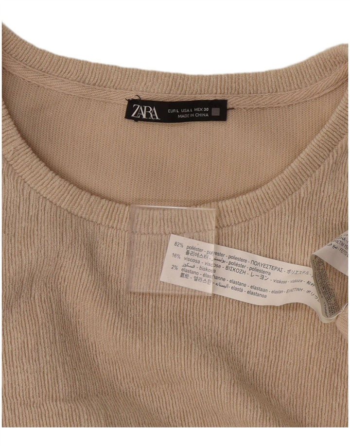 Zara γυναικεία μακρυμάνικη μπλούζα oversized τοπ UK 16 Large Beige Polyester