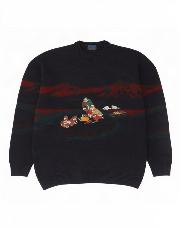 Vintage Ανδρικό πουλόβερ με λαιμόκοψη 2XL Navy Blue ριγέ καινοτομία