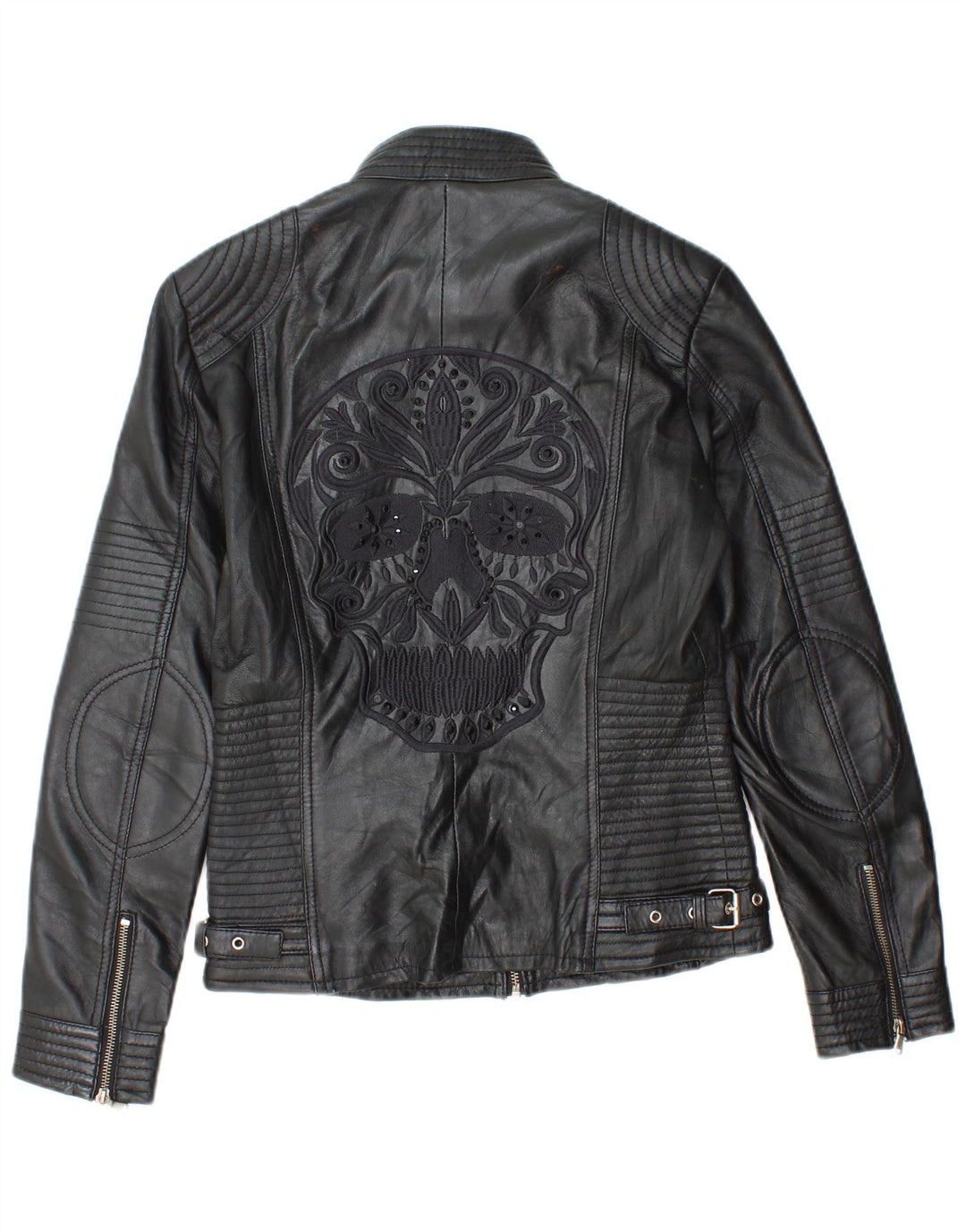 Vintage Γυναικείο Γραφικό Δερμάτινο Μπουφάν Biker EU 38 Medium μαύρο δέρμα