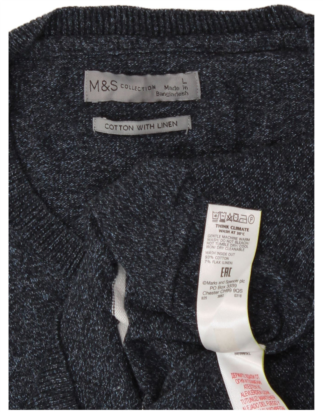 Marks & Spencer Ανδρικό πουλόβερ με λαιμόκοψη μεγάλου μπλε ριγέ