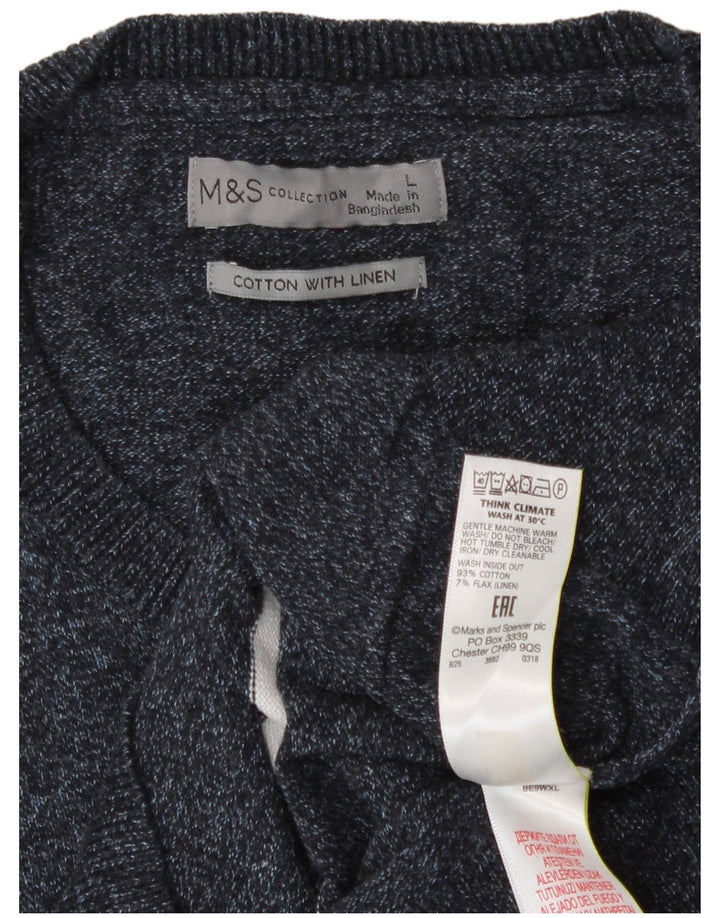 Marks & Spencer Ανδρικό πουλόβερ με λαιμόκοψη μεγάλου μπλε ριγέ