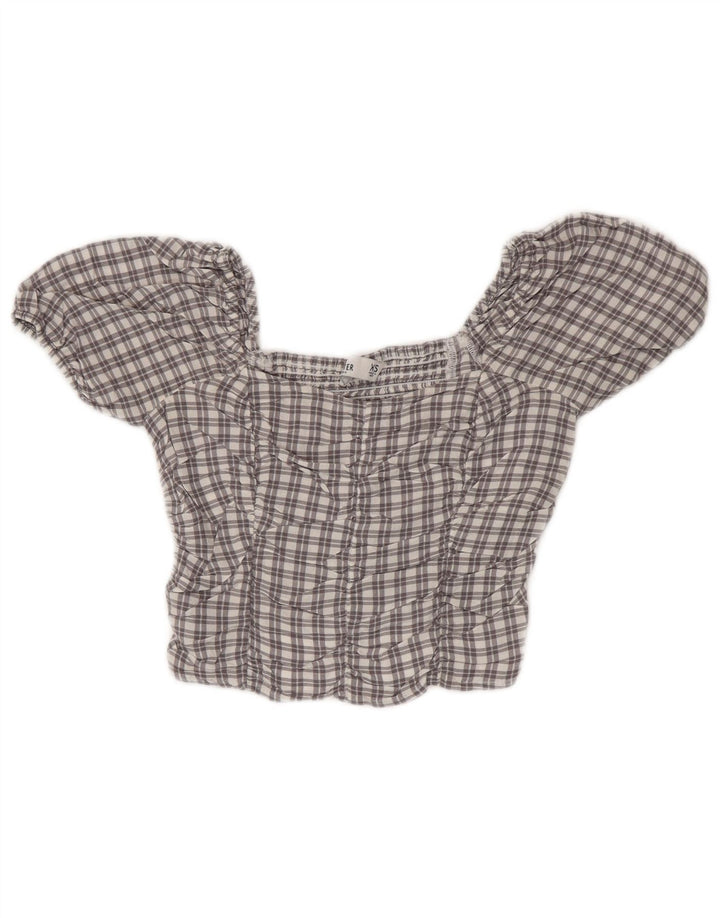 HOLLISTER Γυναικείο Crop Top UK 4 XS Grey Check Viscose