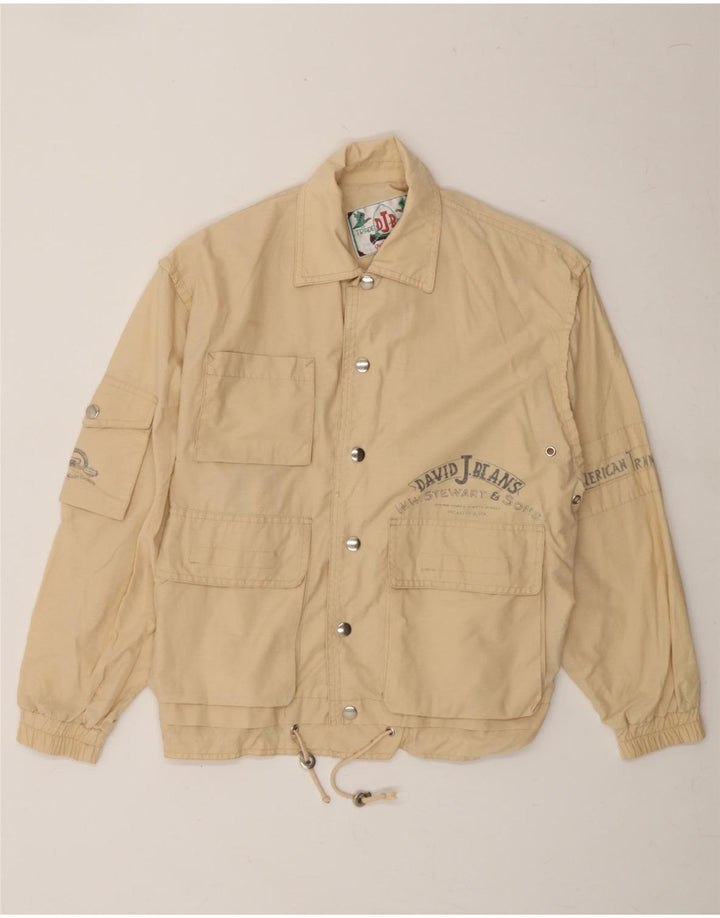 VINTAGE Mens Graphic Utility Jacket UK 36 Small Beige Cotton Vintage Vintage and Second-Hand Vintage from Messina Hembry 