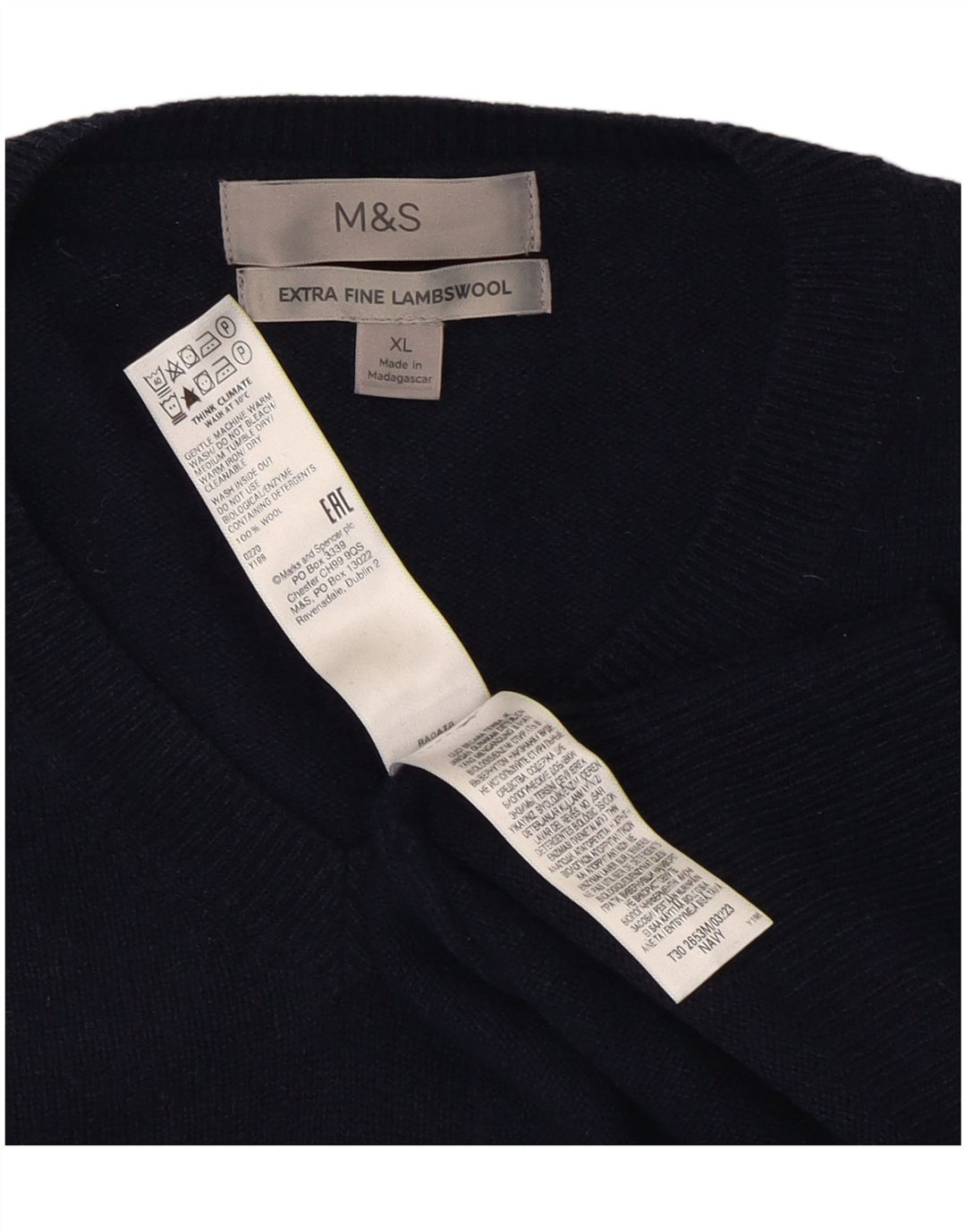 Marks & Spencer Ανδρικό πουλόβερ με λαιμόκοψη με V λαιμόκοψη XL Μαλλί Navy Blue