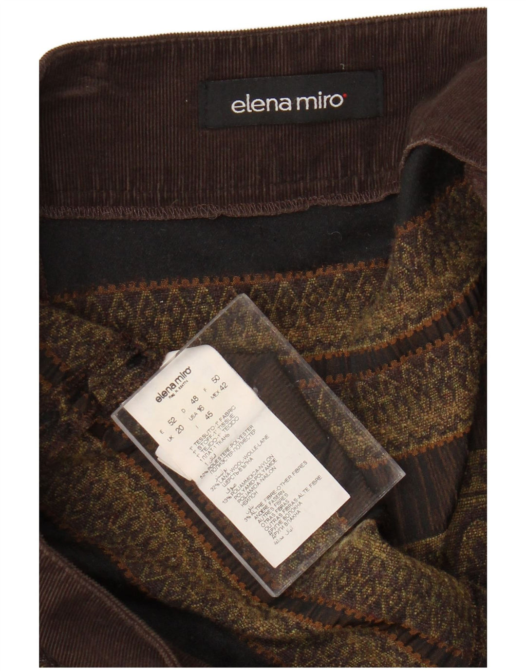 ELENA MIRO Γυναικεία φούστα σε γραμμή Α UK 20 2XL W38 καφέ γεωμετρικός πολυεστέρας