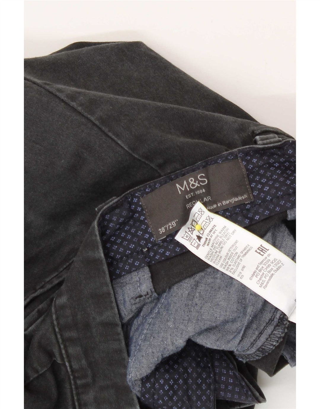 Marks & Spencer Ανδρικό παντελόνι Chino με κανονική εφαρμογή W38 L29 Γκρι βαμβακερό