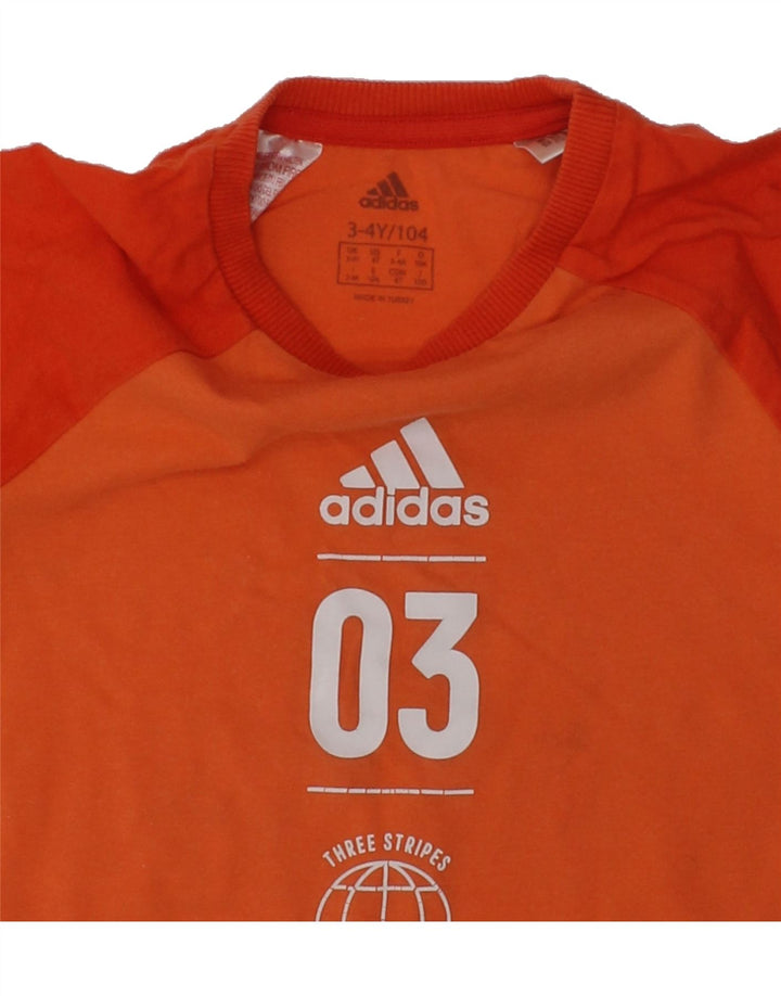 ADIDAS Boys Graphic T-Shirt Top 3-4 Years Orange Colourblock Cotton | Vintage Adidas | Thrift | Second-Hand Adidas | Used Clothing | Messina Hembry 