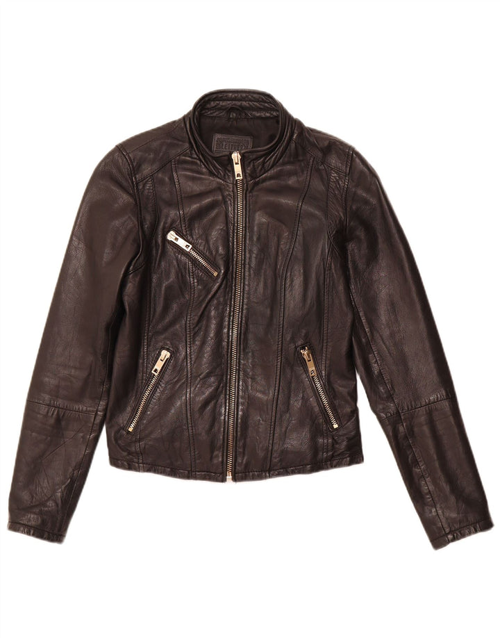 BERSHKA Γυναικείο Δερμάτινο Μπουφάν UK 12 Medium Black Leather