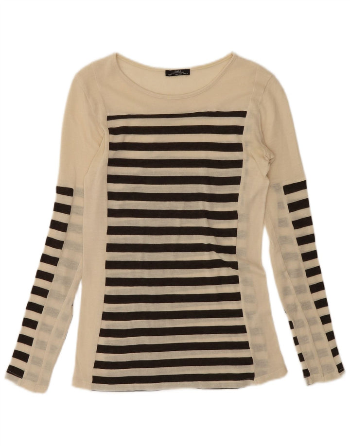 Zara Γυναικείο τοπ μακρυμάνικο UK 8 Small Beige ριγέ
