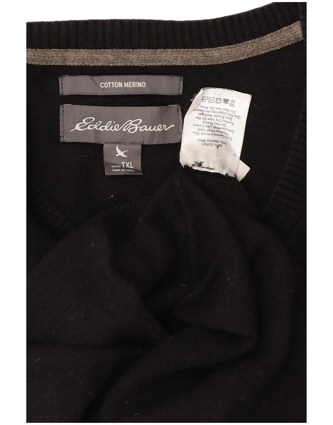 Eddie Bauer Ανδρικό πουλόβερ με V λαιμόκοψη XL Μαύρο βαμβακερό