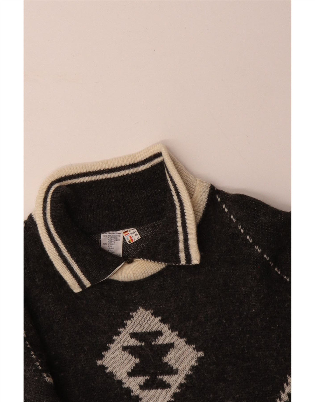 VINTAGE Ανδρικό πουλόβερ με φερμουάρ IT 46 Small Black Fair Isle