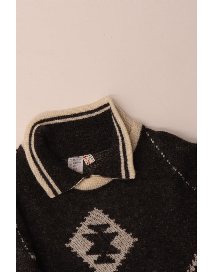VINTAGE Ανδρικό πουλόβερ με φερμουάρ IT 46 Small Black Fair Isle