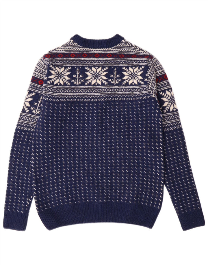Ανδρικό πουλόβερ με λαιμόκοψη GANT Small Navy Blue Fair Isle Wool