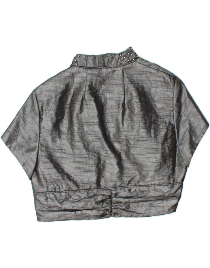 VINTAGE Womens Bolero Top UK 10 Small Grey Viscose Vintage Vintage and Second-Hand Vintage from Messina Hembry 