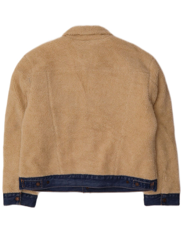 Γυναικείο Levi's Crop τζιν Fleece Jacket UK 16 Large Beige Colourblock