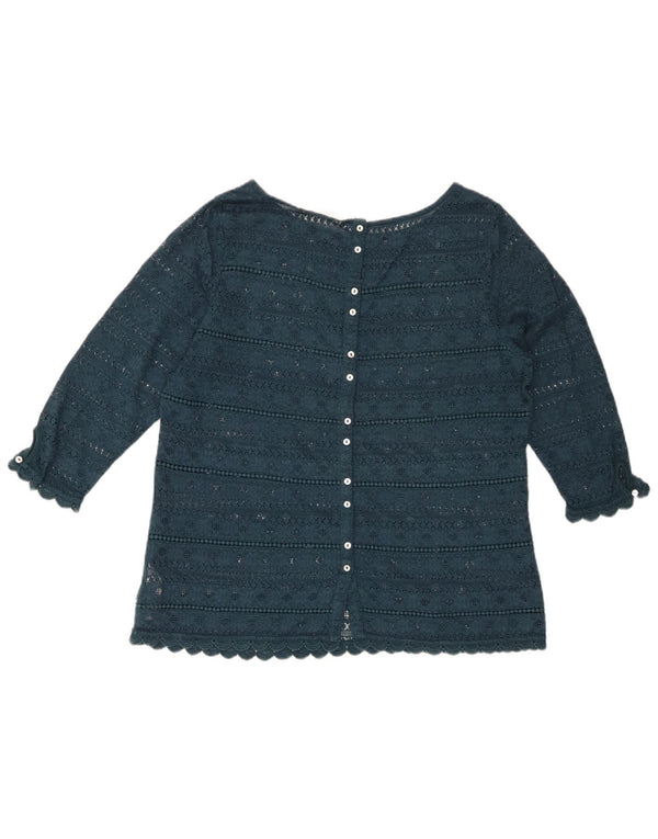 FAT FACE Γυναικεία μπλούζα δαντέλα με 3/4 μανίκια τοπ UK 14 Μεγάλο πράσινο φλοράλ βαμβακερό