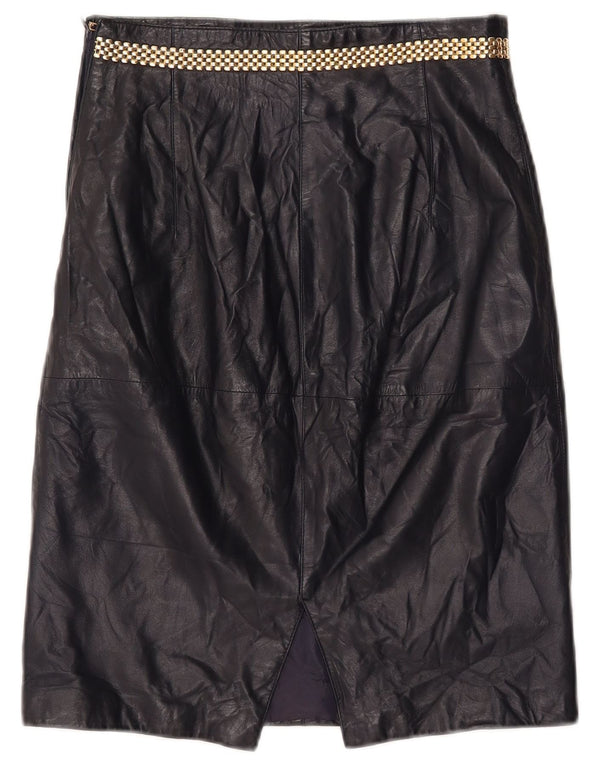 Vintage Γυναικεία Δερμάτινη Φούστα IT 46 Medium W26 Navy Blue Leather