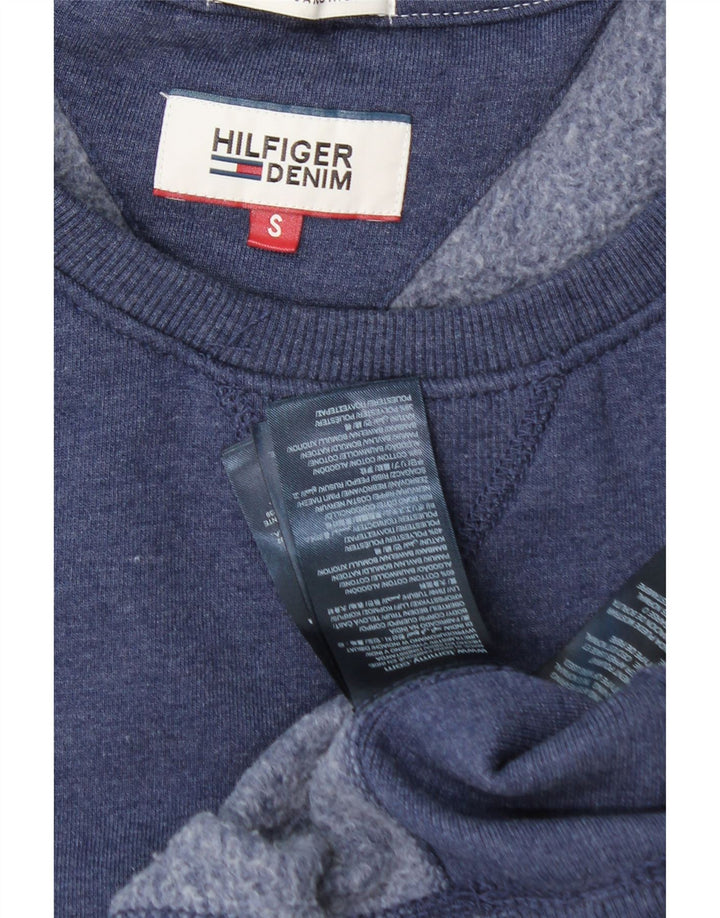 TOMMY HILFIGER Mens Graphic Sweatshirt Jumper Small Navy Blue Cotton Vintage Tommy Hilfiger and Second-Hand Tommy Hilfiger from Messina Hembry 