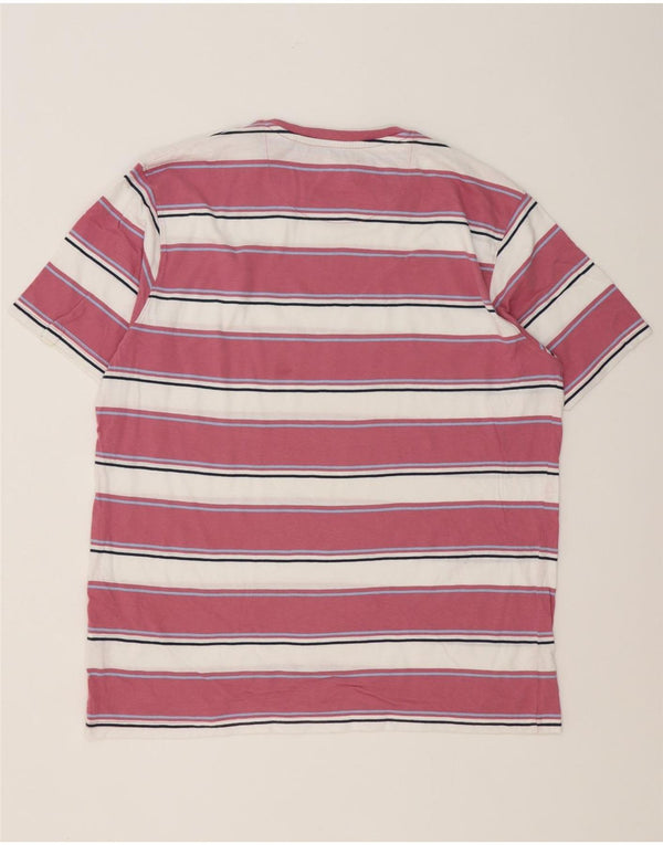 James Pringle Mens T-Shirt Top Large Pink Striped Cotton