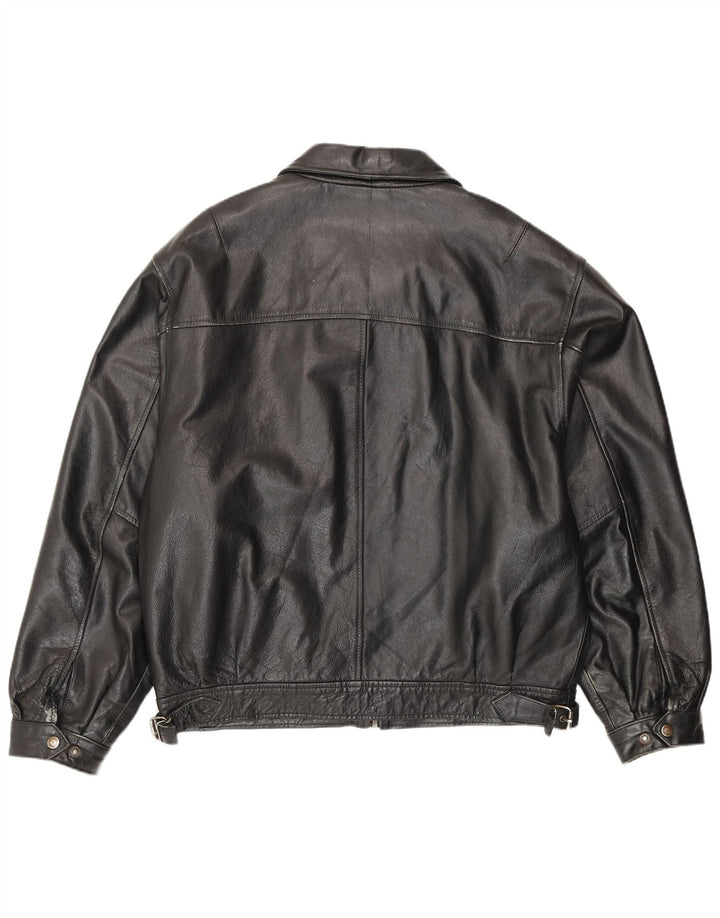 Vintage Ανδρικό Bomber Δερμάτινο Μπουφάν IT 54 2XL Μαύρο Δερμάτινο
